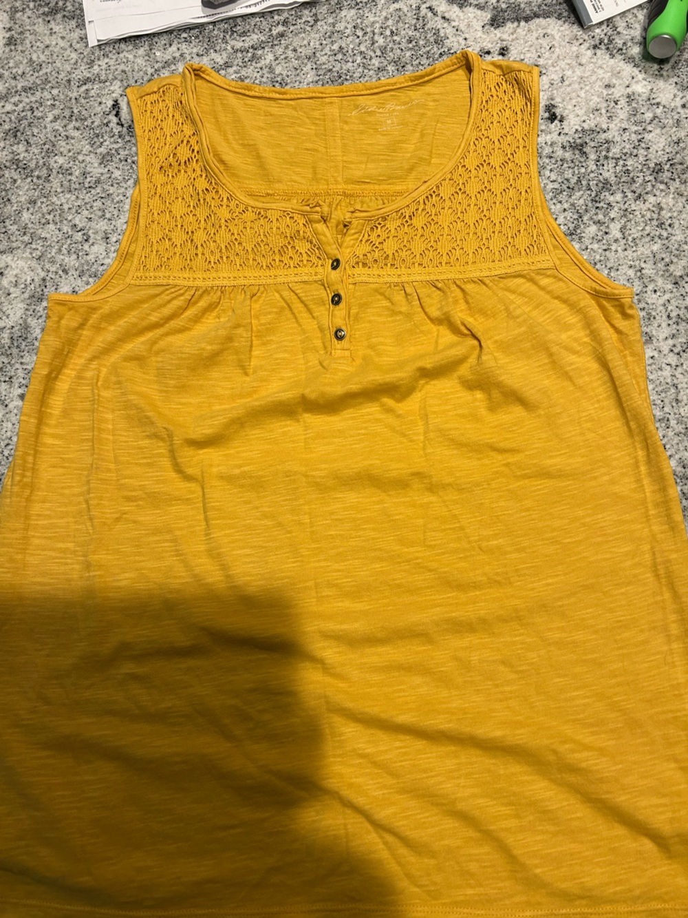 Eddie Bauer Mustard Crochet Yoke Sleeveless Tank